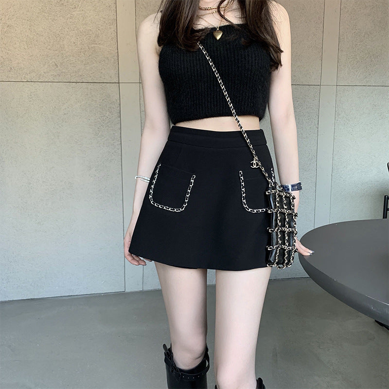 New Little Fragrant Girl Super All-match Chain Edge Temperament Anti-empty Pocket Short Skirt Culottes New Little Fragrant Girl Super All-match Chain Edge Temperament Anti-empty Pocket Short Skirt Culottes